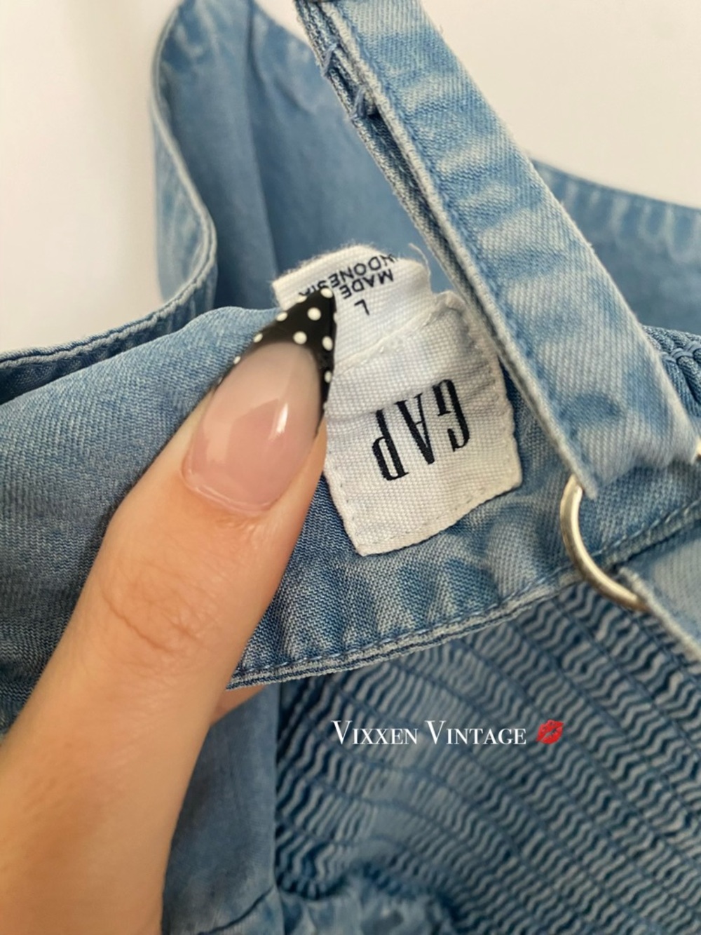 GAP SQUARE NECK CAMI CHAMBRAY FIT & FLARE MINIDRESS IN LIGHT WASH - Picture 6 of 7